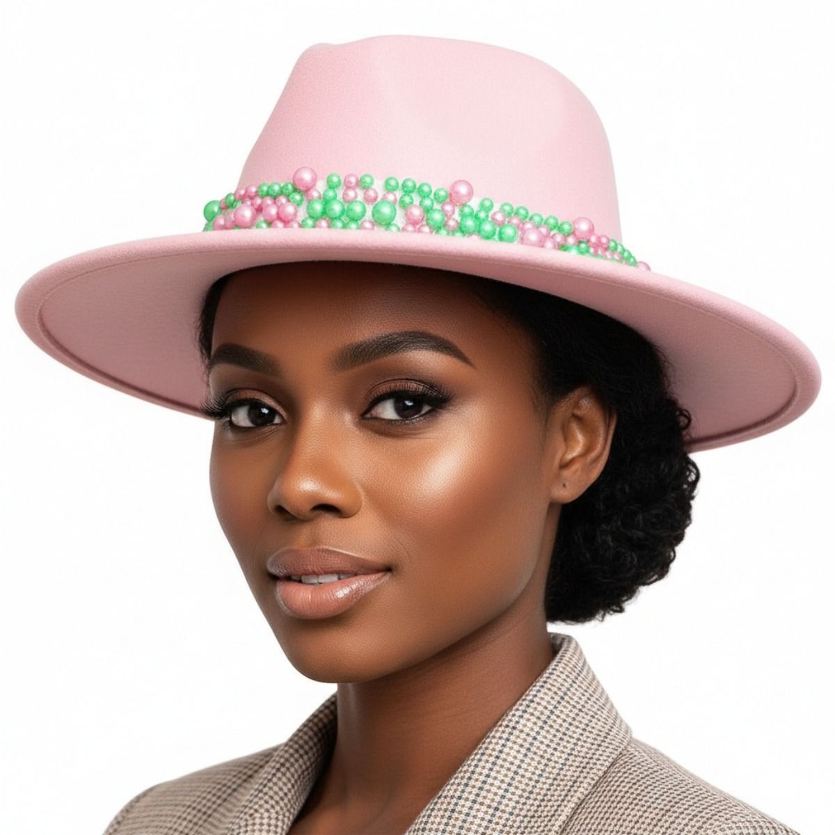 AKA Sorority Pink Fedora Pearl Band Hat for Women