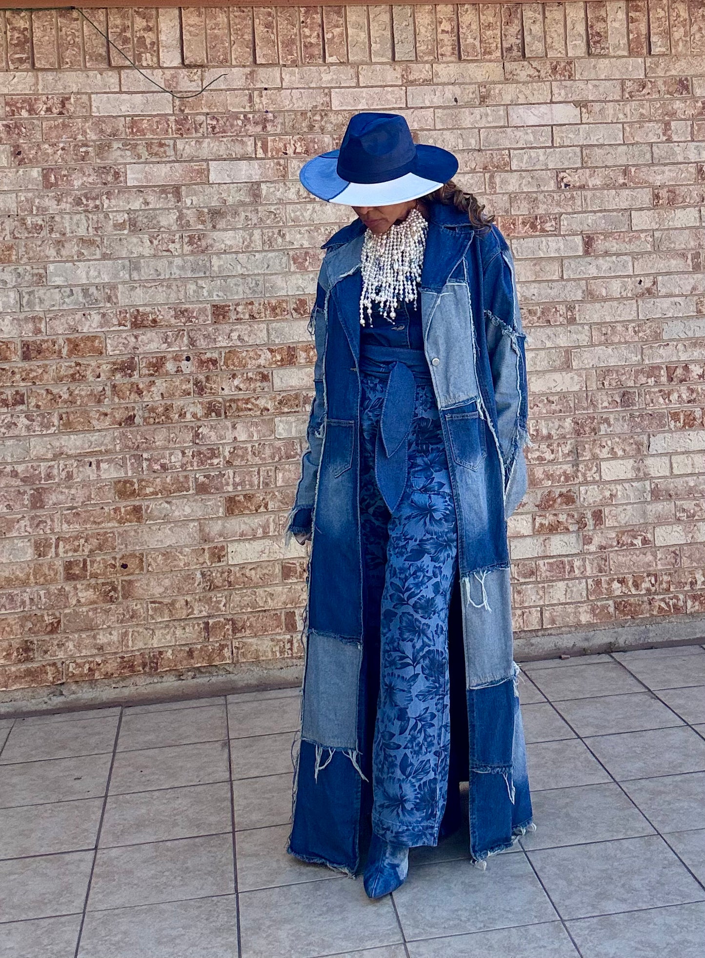 Wide brim patchwork hat