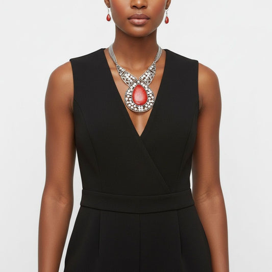 Pendant XL Red Cracked Teardrop Tribal Necklace