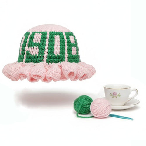 AKA Sorority Pink Crochet Ruffle 1908 Bucket Hat