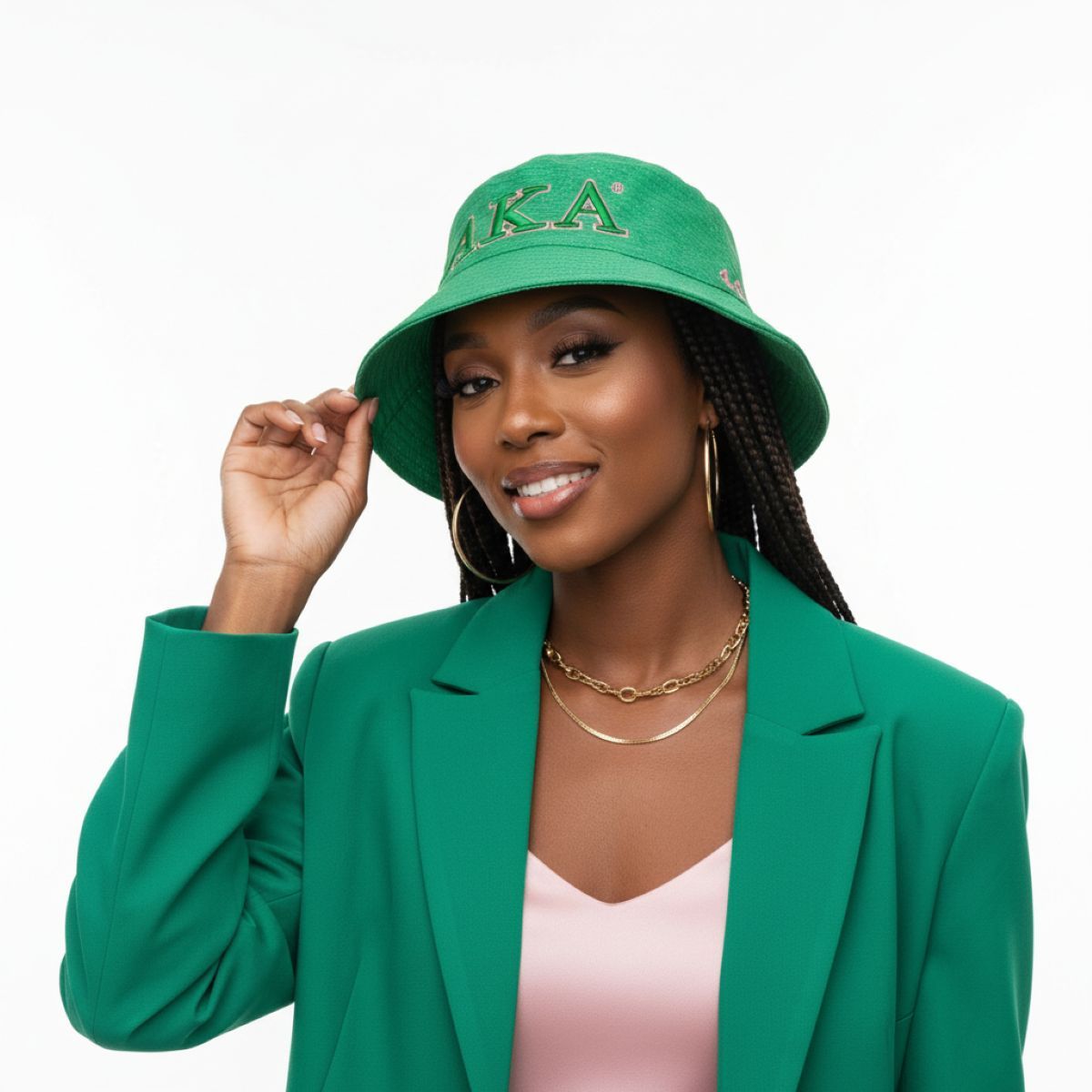 AKA Sorority Green Mesh Embroidered Bucket Hat