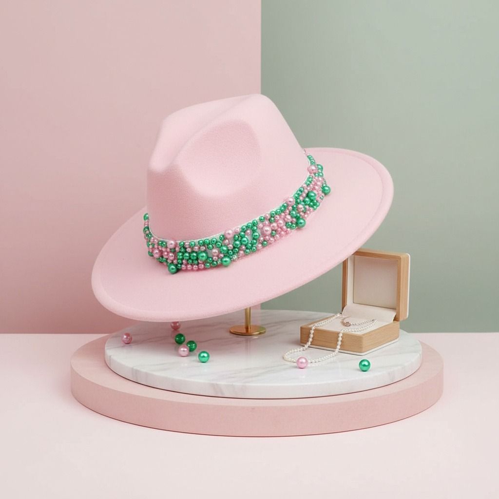 AKA Sorority Pink Fedora Pearl Band Hat for Women