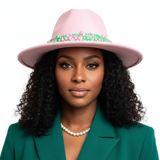 AKA Sorority Pink Fedora Pearl Band Hat for Women