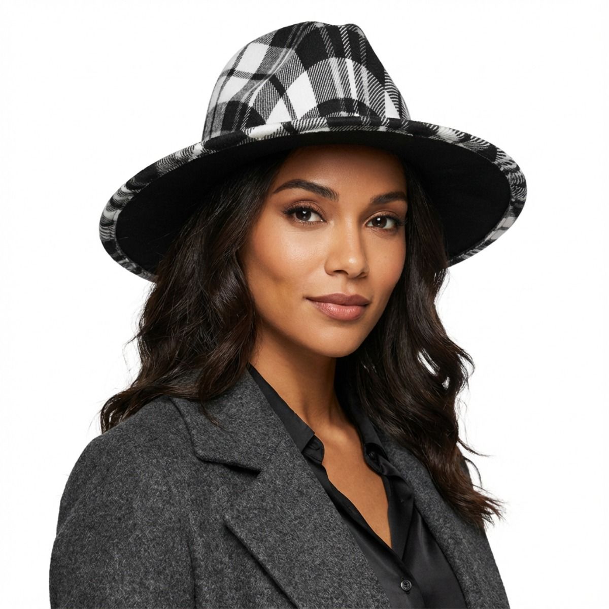 Black White Plaid Fedora