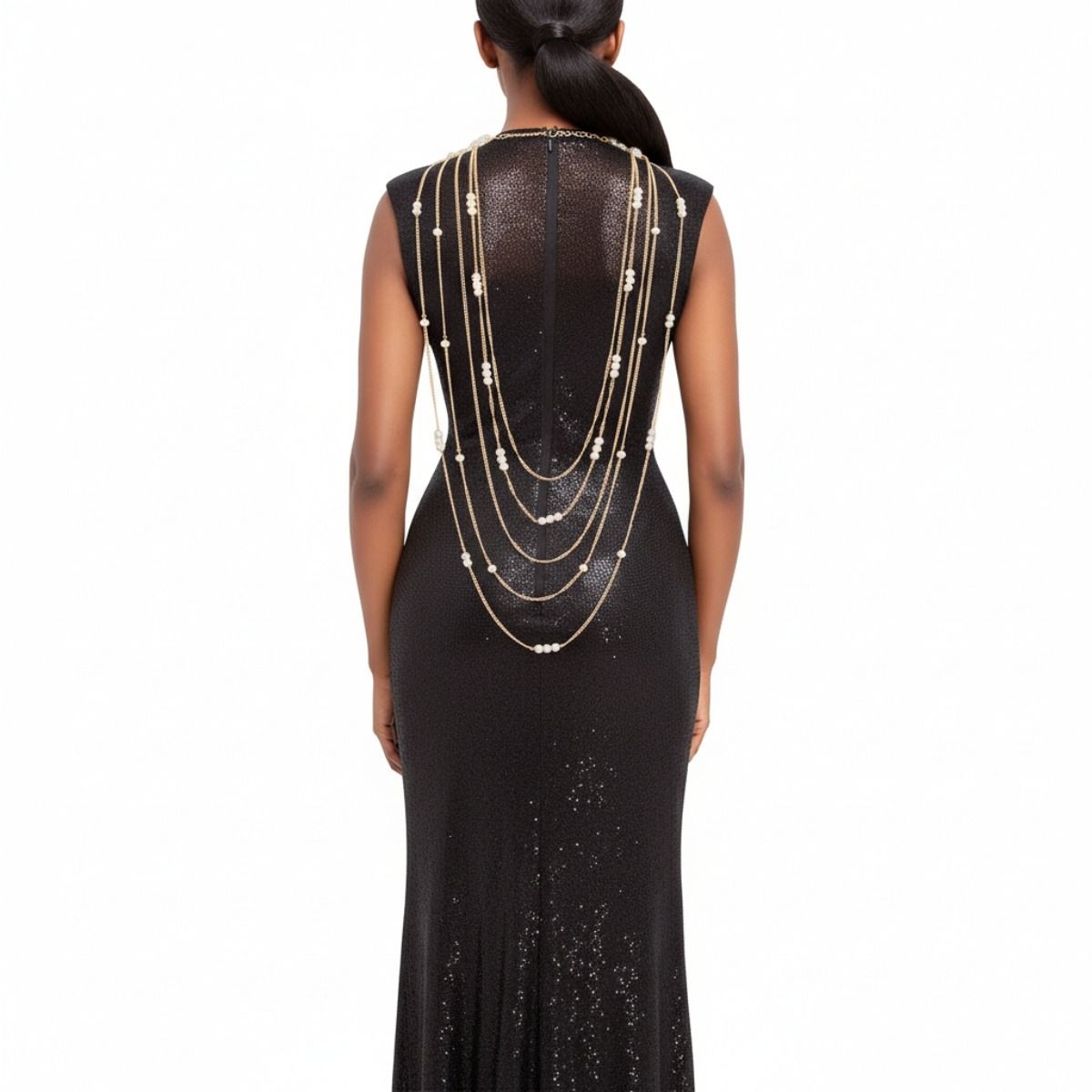 Cream Pearl and Back Drape Necklace