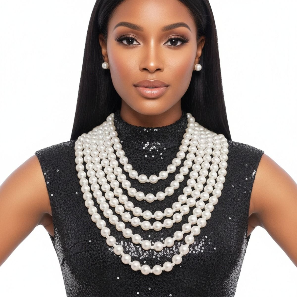 Cream Pearl and Back Drape Necklace