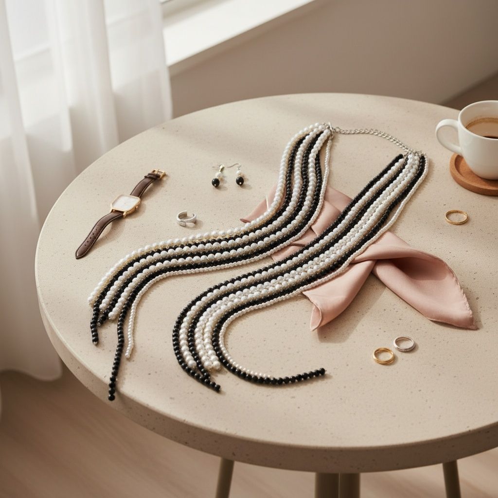 Long Black White Pearl Adjustable Knot Necklace