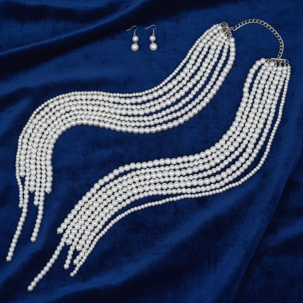 Long White Pearl Adjustable Knot Layered Necklace