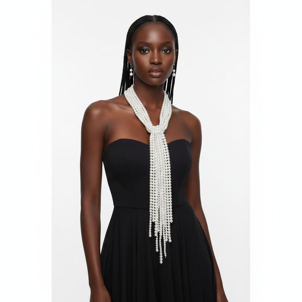 Long White Pearl Adjustable Knot Layered Necklace