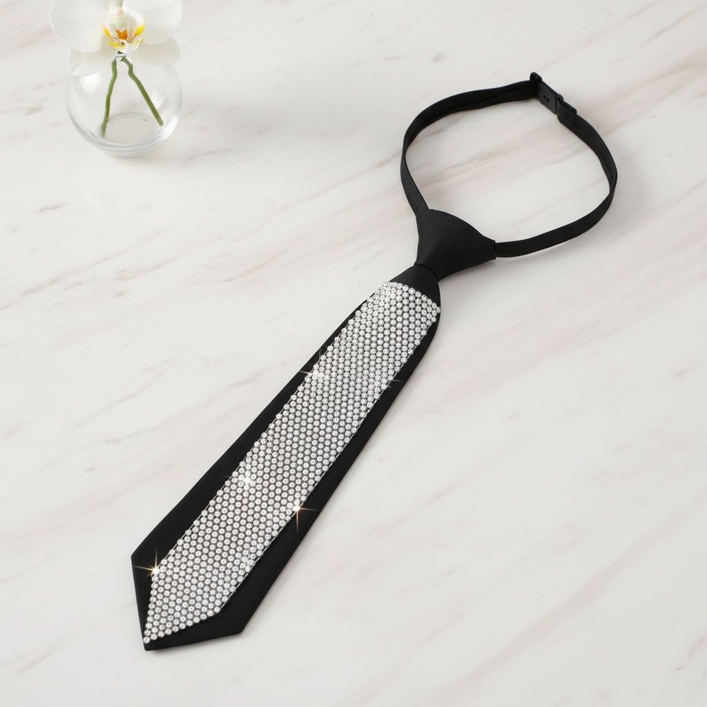 Choker Boss Lady Black White Bling Tie Necklace