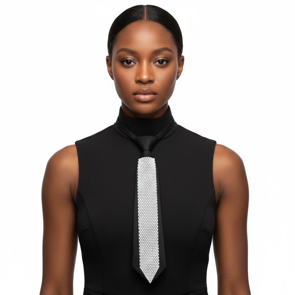 Choker Boss Lady Black White Bling Tie Necklace