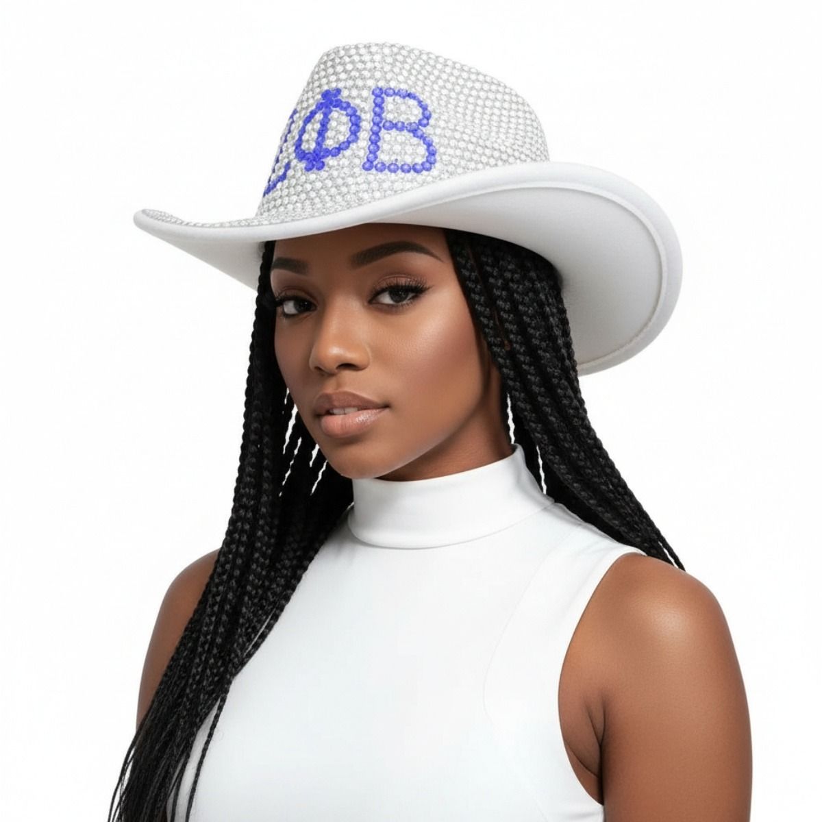 ZPB Sorority Silver Blue Rhinestone Fedora Hat