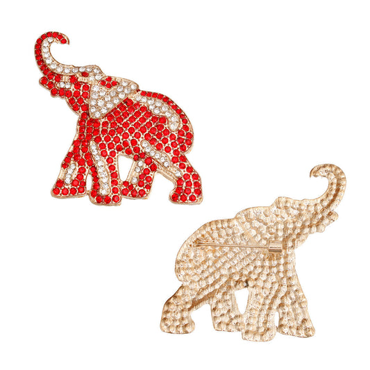 Gold and Red Full Elephant Brooch