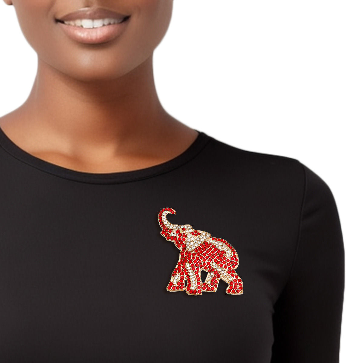 Gold and Red Full Elephant Brooch