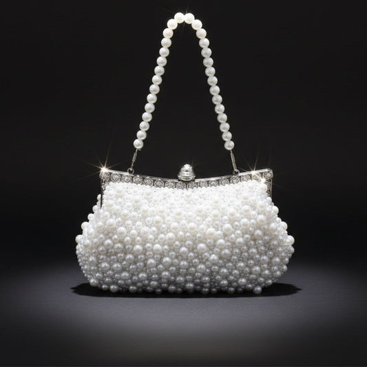 Clutch White Pearl Hollywood Hand Sewn Evening Bag