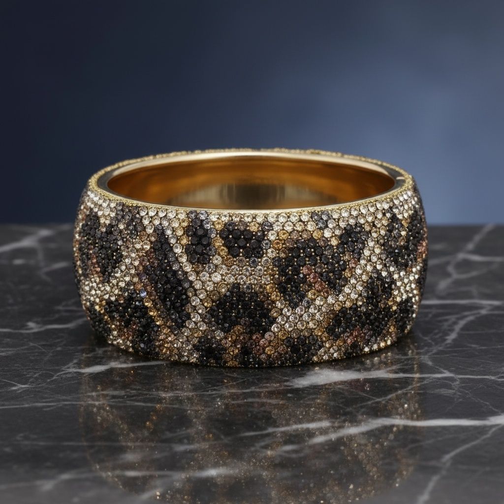 Bangle Fierce Leopard Rhinestone Wide Bracelet