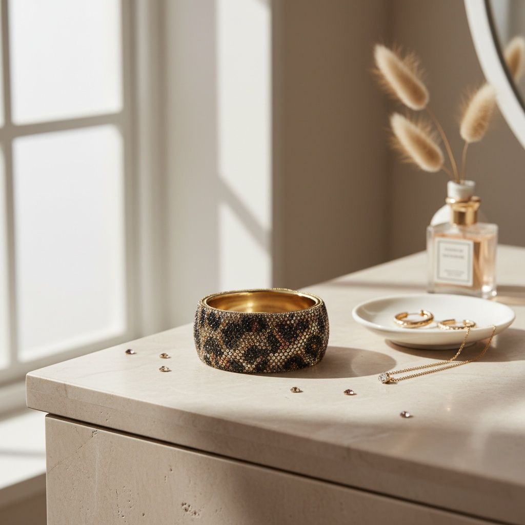 Bangle Fierce Leopard Rhinestone Wide Bracelet