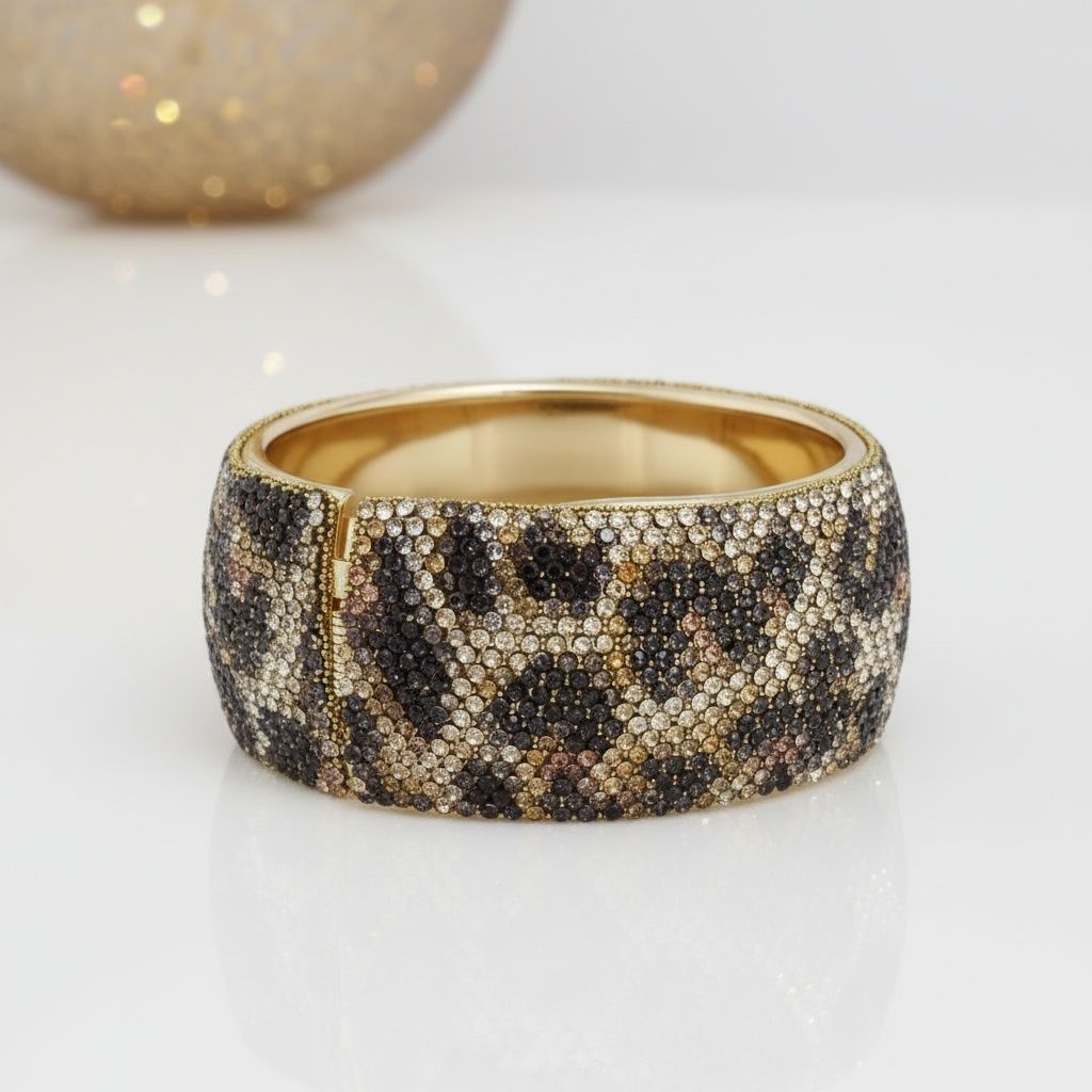 Bangle Fierce Leopard Rhinestone Wide Bracelet