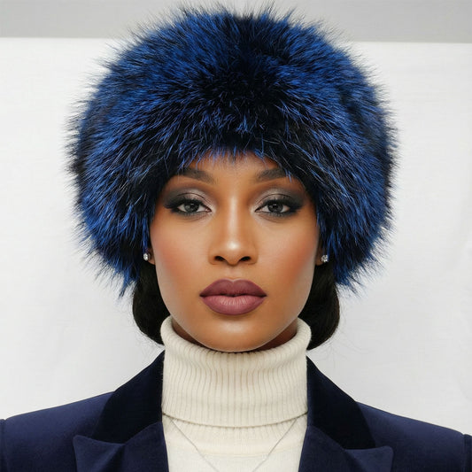 Hat Luxe Faux Fur Blue Kubanka Winter Cap Women