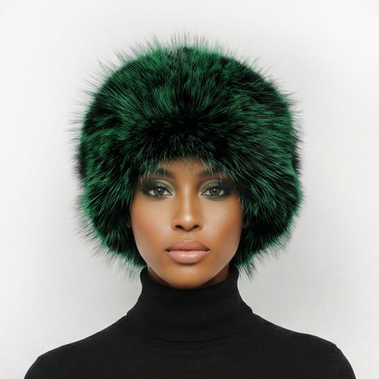 Hat Luxe Faux Fur Green Kubanka Winter Cap Women