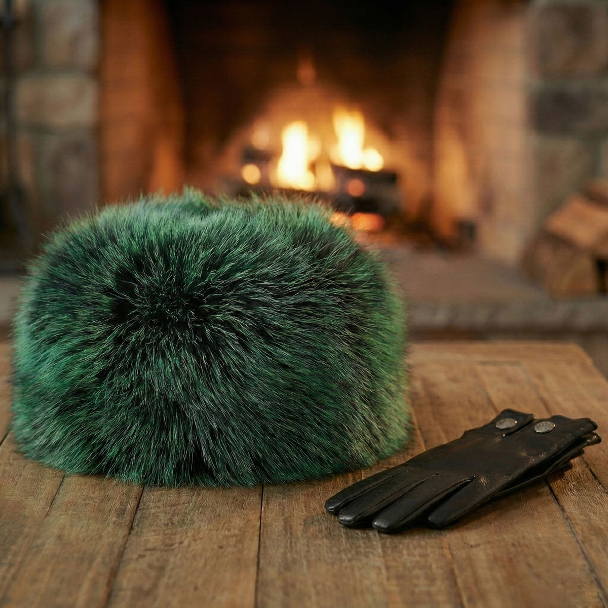 Hat Luxe Faux Fur Green Kubanka Winter Cap Women
