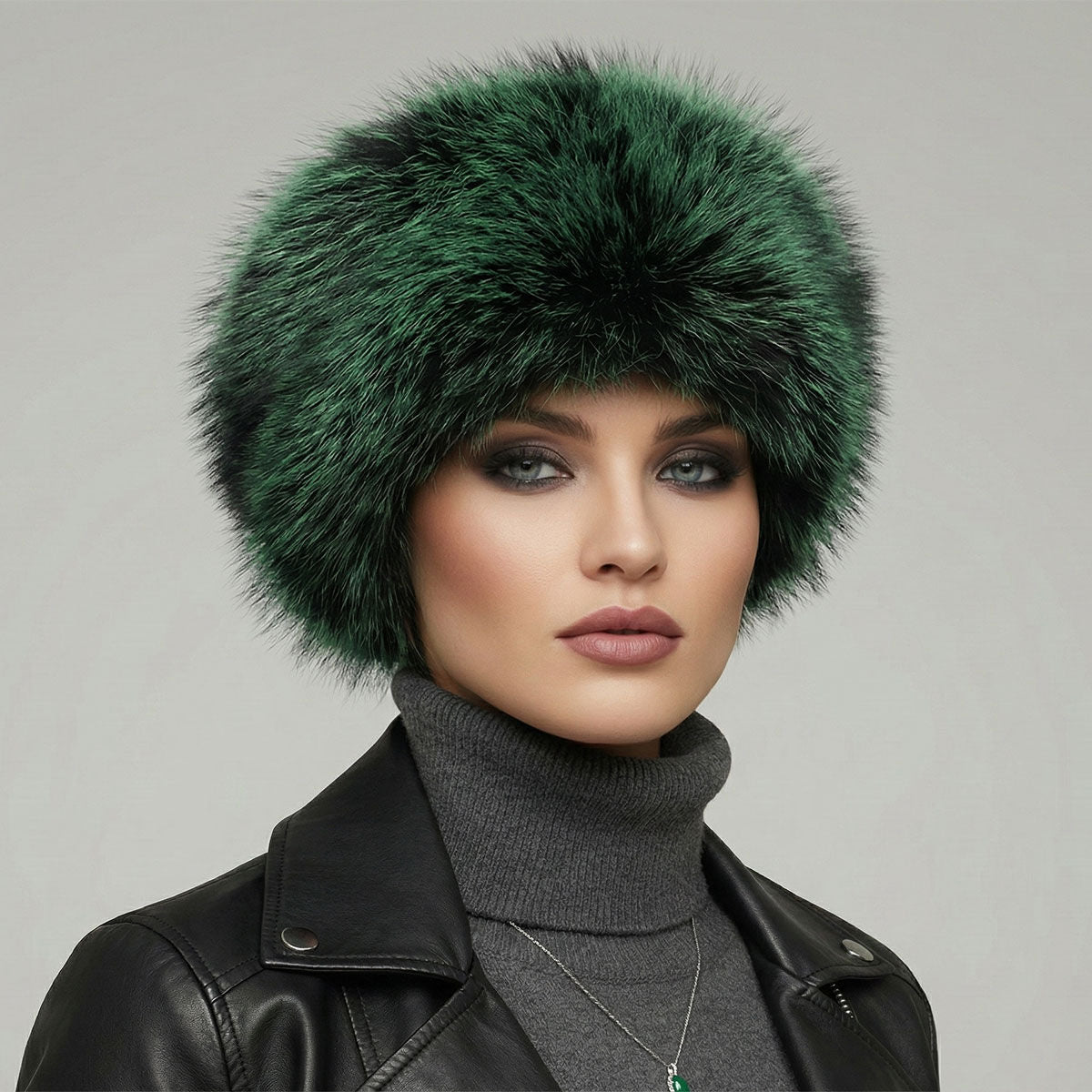 Hat Luxe Faux Fur Green Kubanka Winter Cap Women