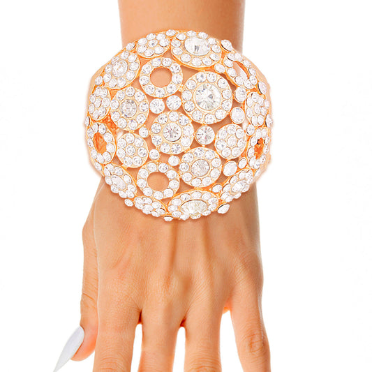 Cuff Domed Gold Round Rhinestone Chunky Bracelet