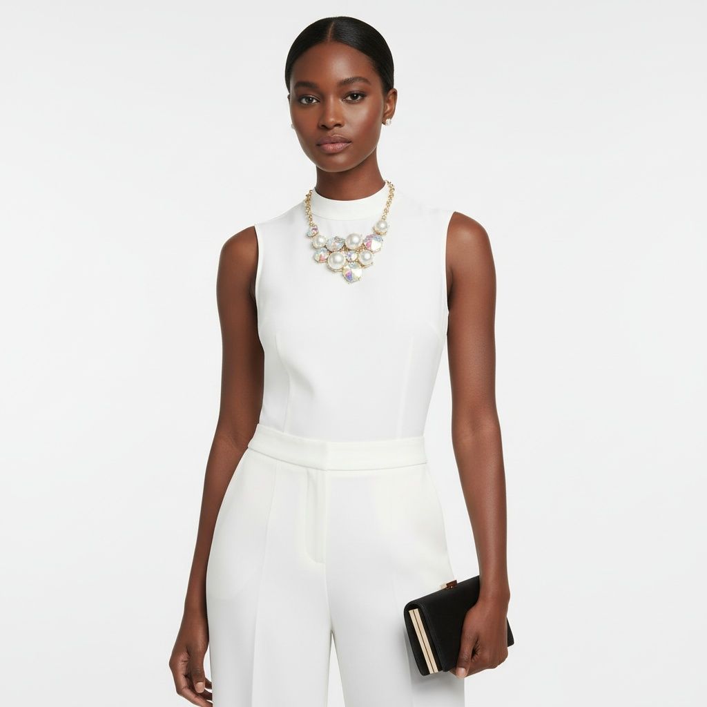 Bib Chunky Aurbo Crystal Pearl Evening Necklace