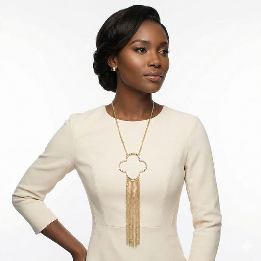 Pendant Gold Trending Quatrefoil Fringe Necklace