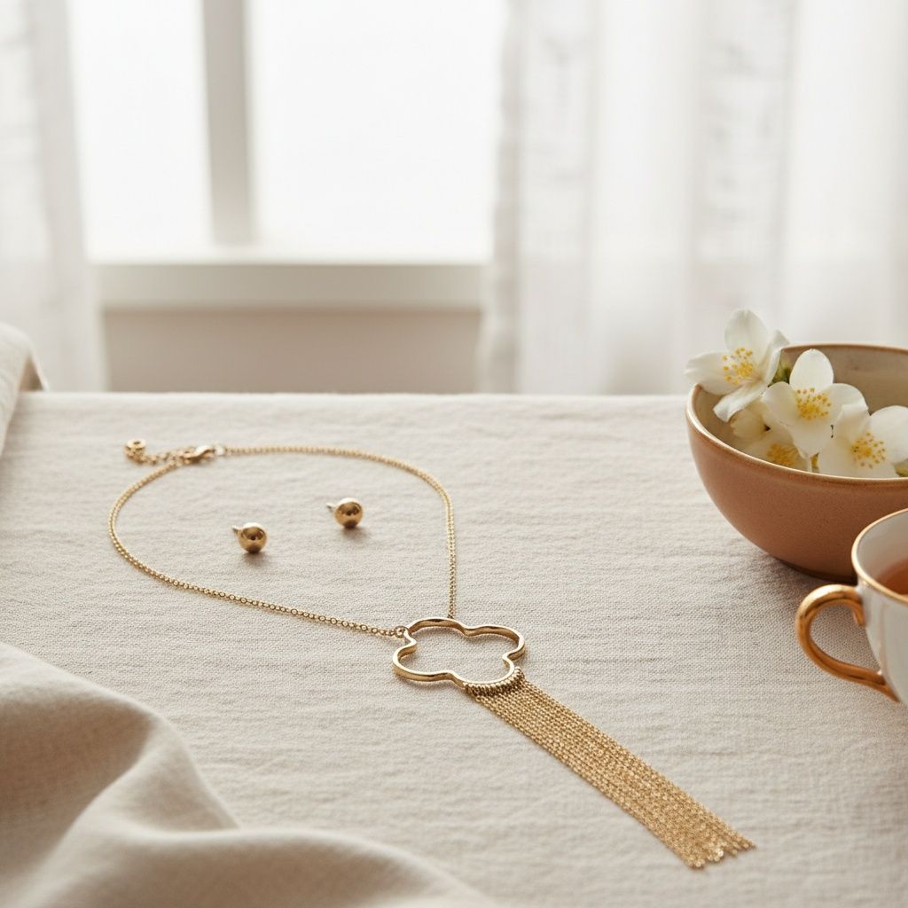 Pendant Gold Trending Quatrefoil Fringe Necklace