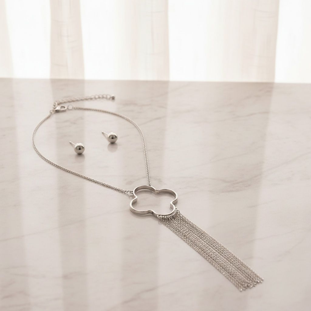 Pendant Silver Trending Quatrefoil Fringe Necklace